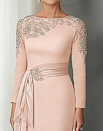 Blush Lace Sheath Mor Til Bruden Kjole med Lange Ærmer